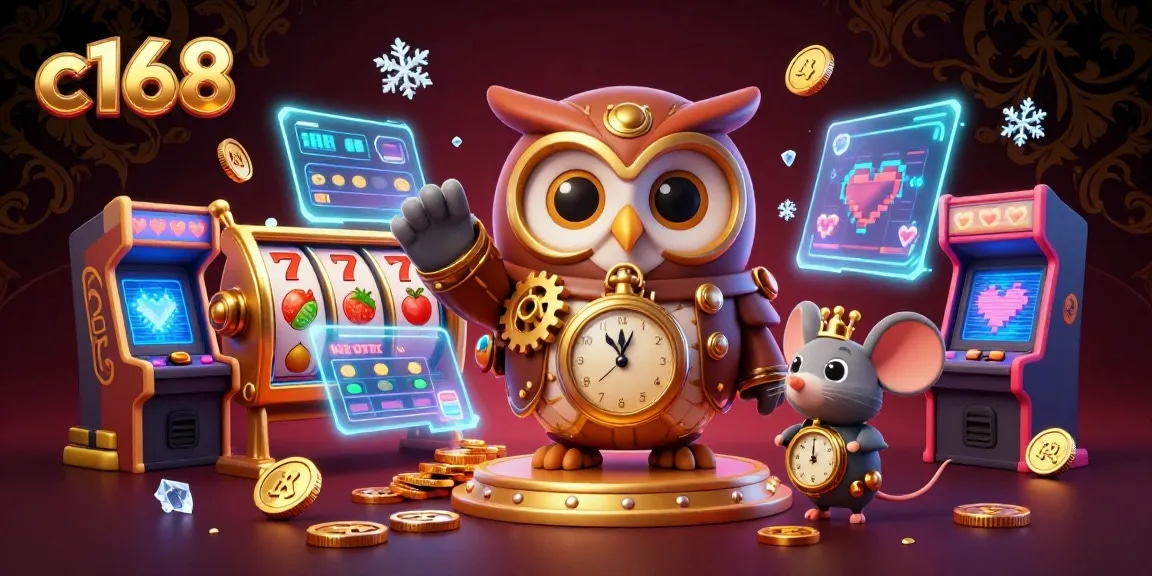 Play exciting slot games with c168 in this vibrant 3D casino illustration full of action!