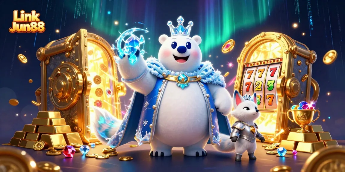 Experience the thrill of Link Jun88 with a dazzling treasure scene featuring golden vaults and jackpot elements.