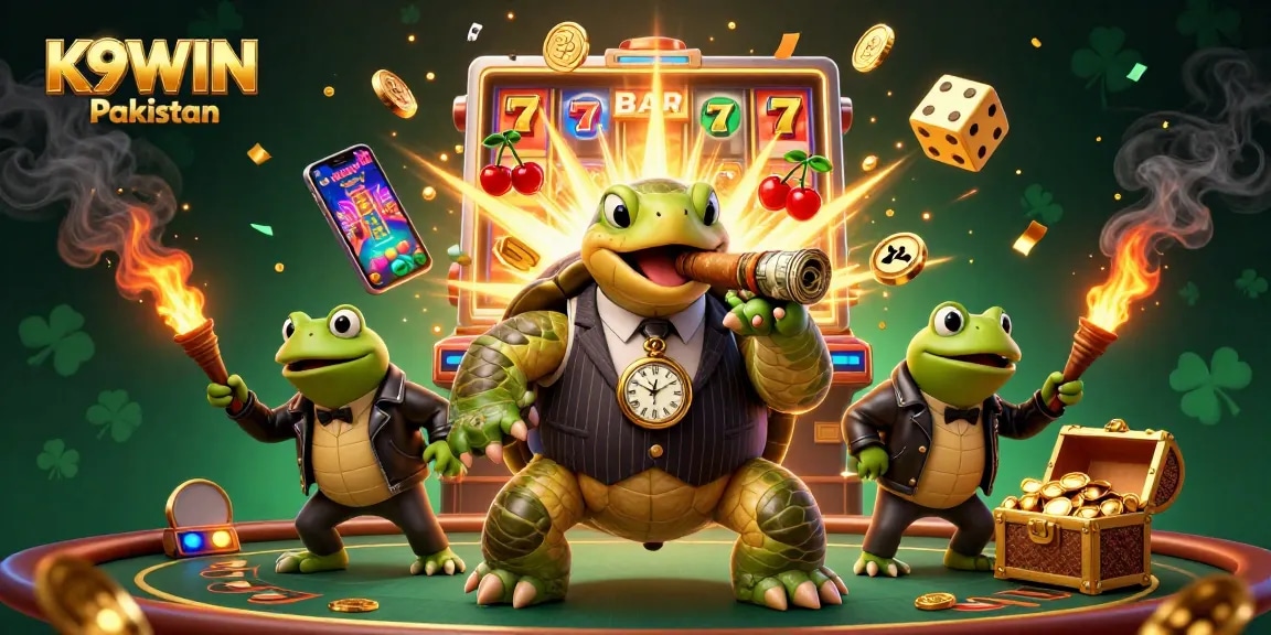 Experience the excitement of K9WIN Pakistan with a vibrant casino scene featuring lively characters and games.