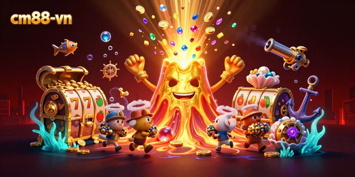 Engage in thrilling fun at cm88-vn as golden volcano erupts with treasures and playful elements