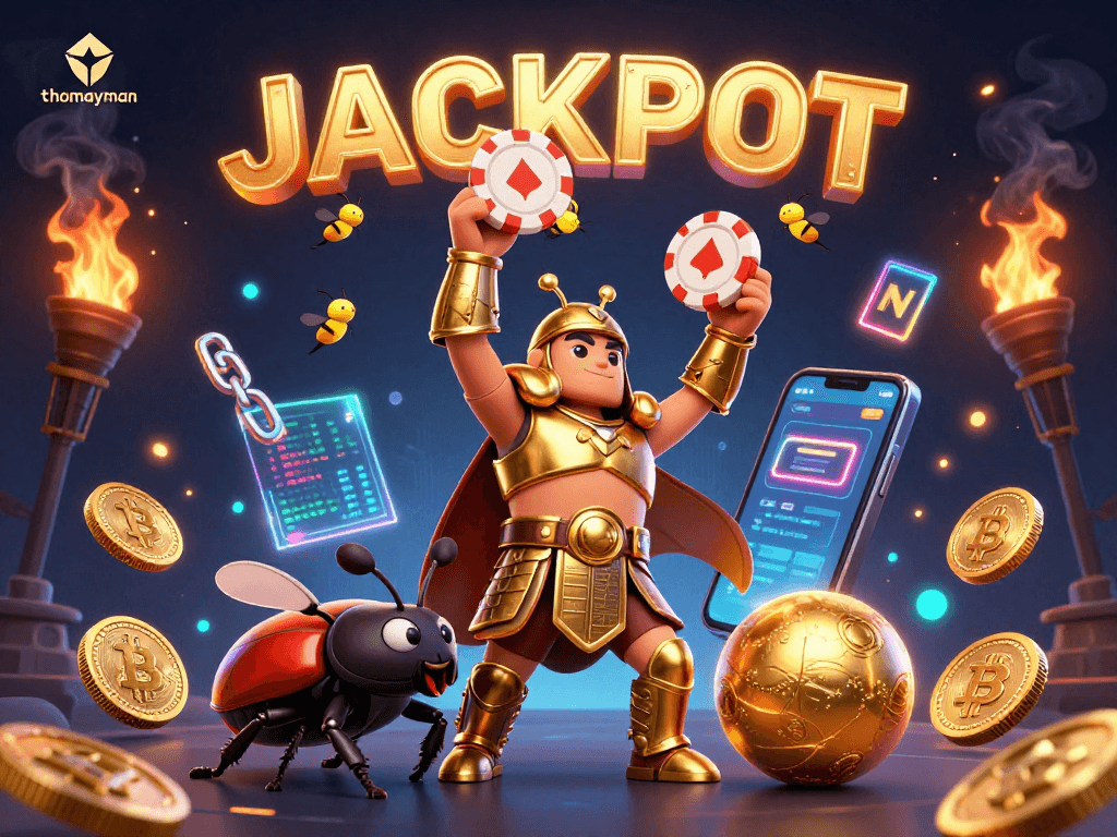 Experience the thrill of thomayman with vibrant jackpot gaming elements and animated characters.