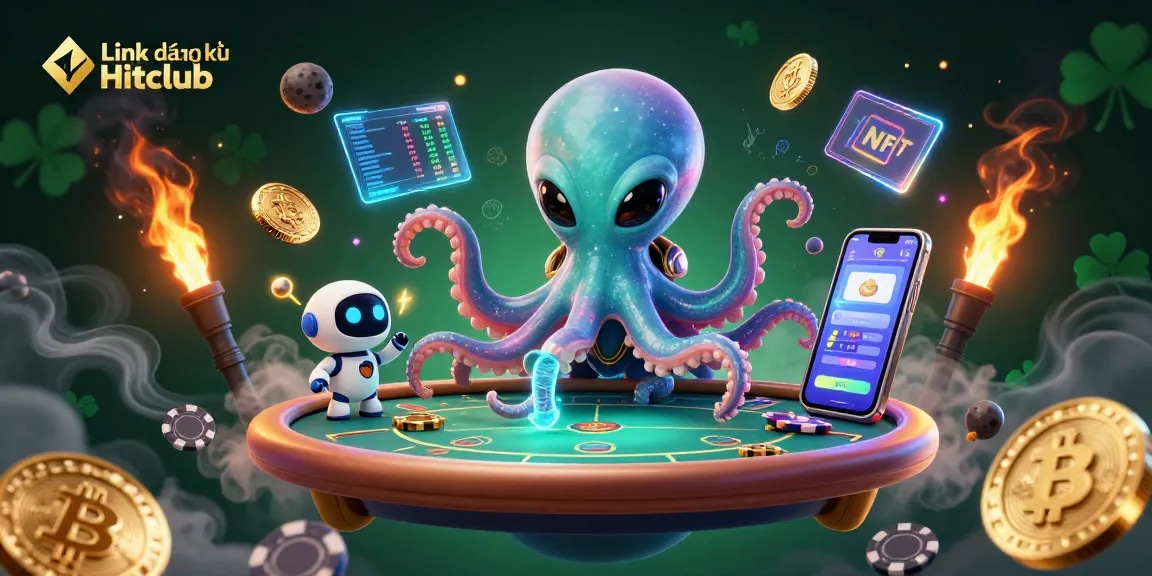 Engage with the action using Link đăng ký Hitclub at this vibrant alien poker scene featuring cosmic elements.