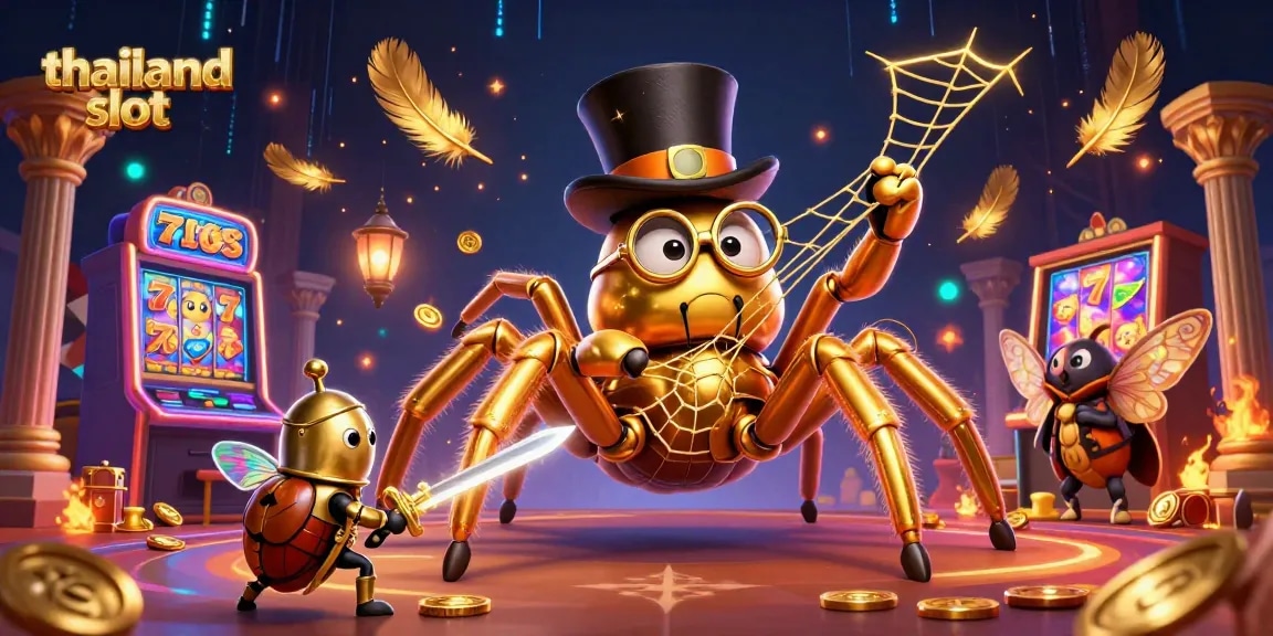 Spin the reels at thailand slot with vibrant characters and golden elements in an engaging casino scene.