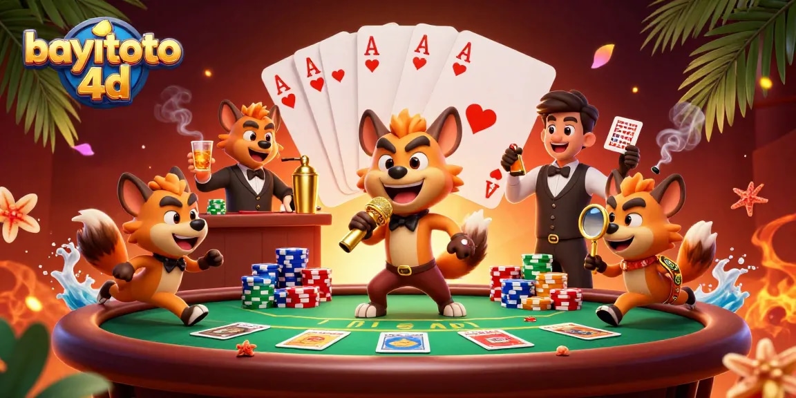 Experience bayitoto 4d excitement at an animated casino with vibrant characters and gaming actions.