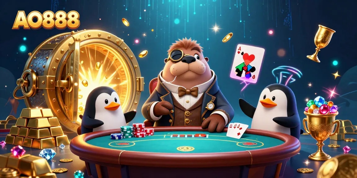 AO888's vibrant underwater poker scene captures the excitement of casino gaming.