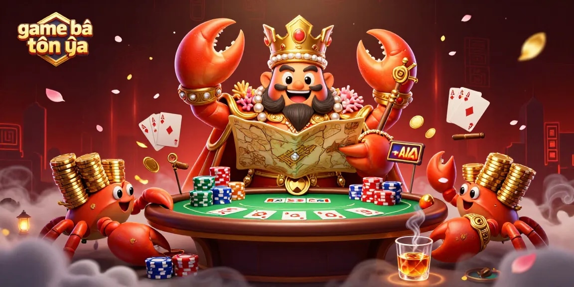 Immerse in the action with game bài tiến lên as a golden crab emperor reigns over a dynamic casino scene.