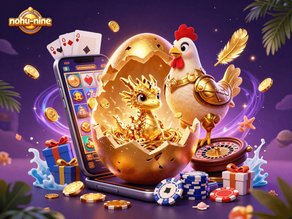 Play nohu-nine as a thrilling game with vibrant elements in an exciting 3D casino illustration.