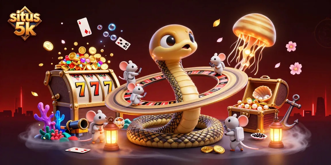 Experience winning thrills at situs 5k with vibrant 3D cosmic casino art showcasing gambling excitement.