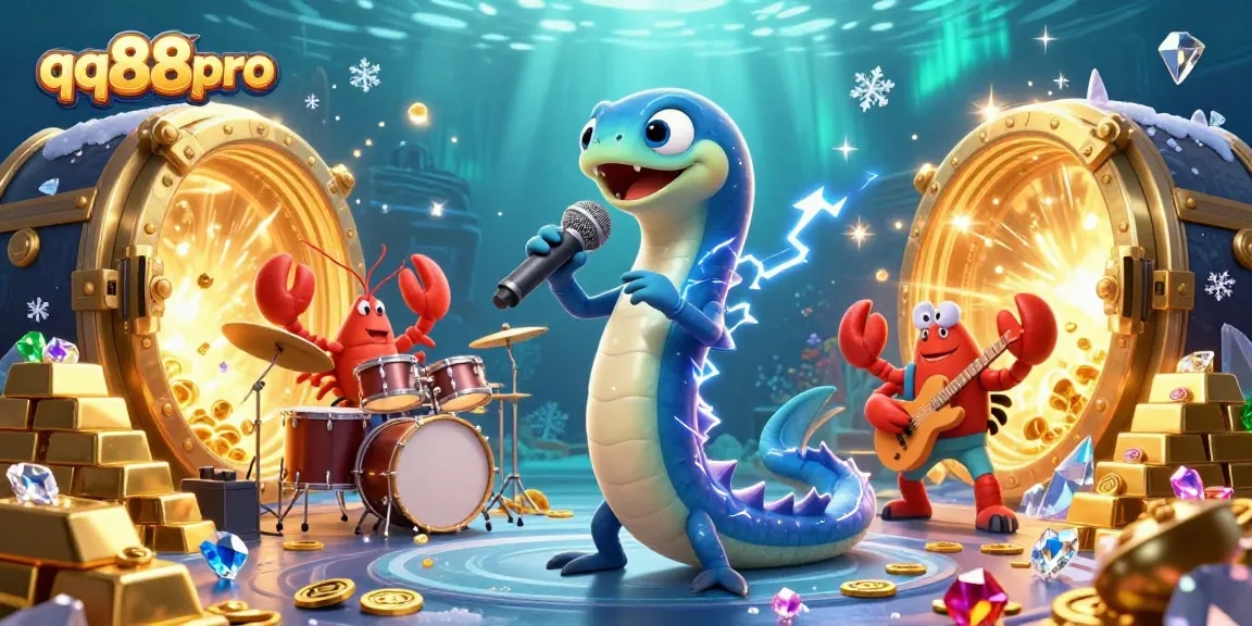 Experience thrilling action at qq88pro with a vibrant underwater casino scene featuring dynamic characters and treasures.