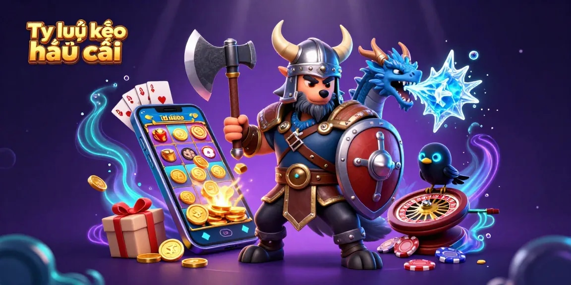 Engage with Tỷ lệ kèo nhà cái through strategic gaming showcased in a vibrant casino-themed illustration.