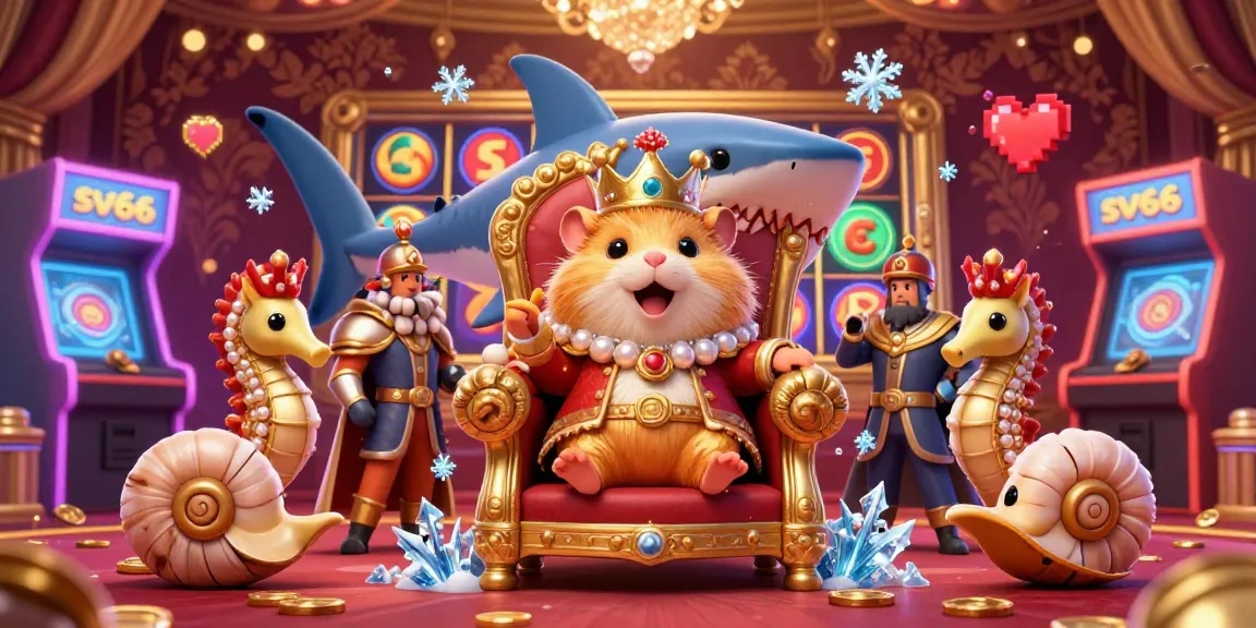 Spin to win with sv66 in a vibrant 3D casino scene featuring a hamster king and dynamic gaming elements.