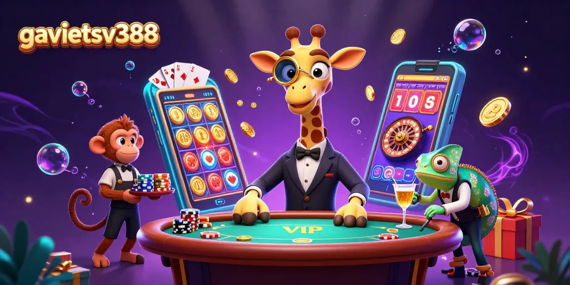Experience the thrill of casino gaming with the vibrant 3D scene showcasing gavietsv388's unique characters and elements.