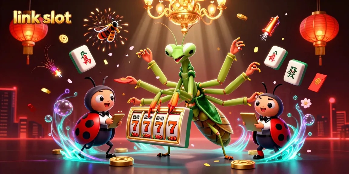 Slot link slot memikat dengan karakter mantis, petugas ladybug, dan lampion merah berkilauan