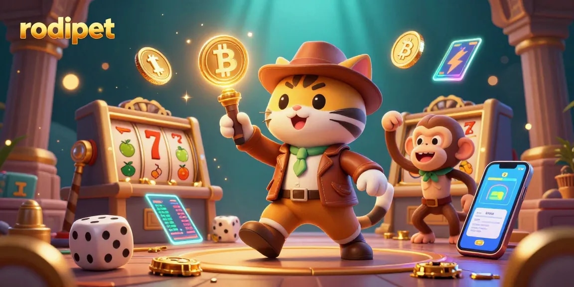 Join the rodipet adventure in a magical casino scene featuring vibrant slots and treasure revelations.
