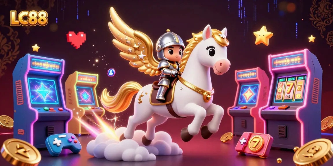 LC88: Experience thrilling wins with vibrant casino adventures featuring a celestial horse and knight in action.