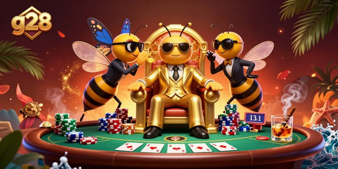 Experience exhilarating gambling at g28 with a vibrant casino scene featuring poker action and rich characters.