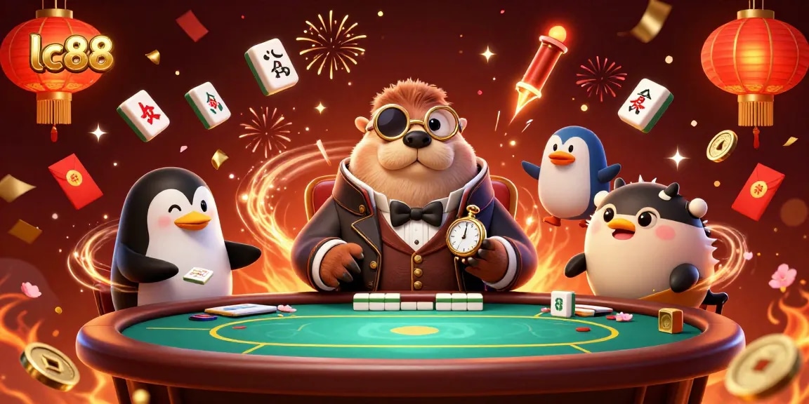 Experience thrilling gameplay at lc88 with cartoon walrus and dealer penguin at an underwater casino.