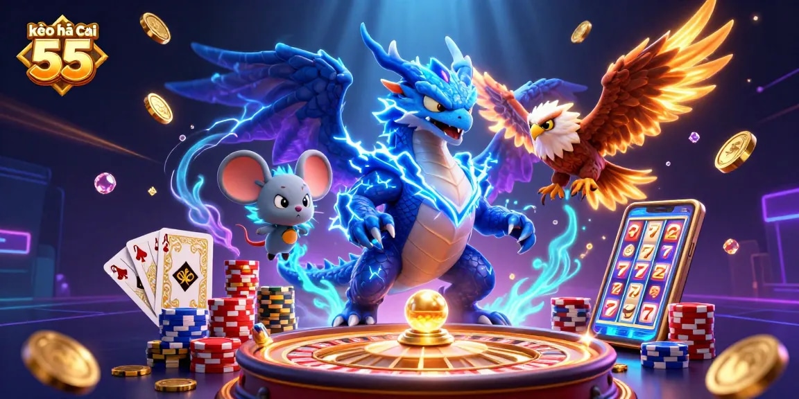 Engage with kèo nhà cái 55 as electric dragon, hawk, and thunder mouse spark casino excitement.