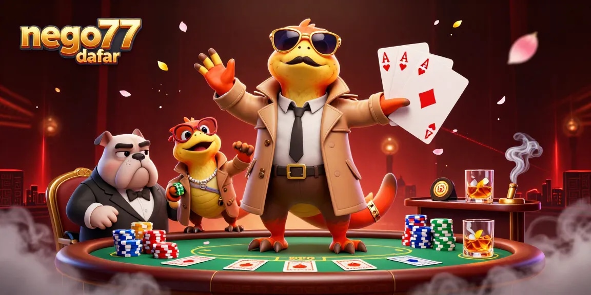 Experience the excitement of nego77 daftar as three raptors disguise themselves to enter a VIP casino.