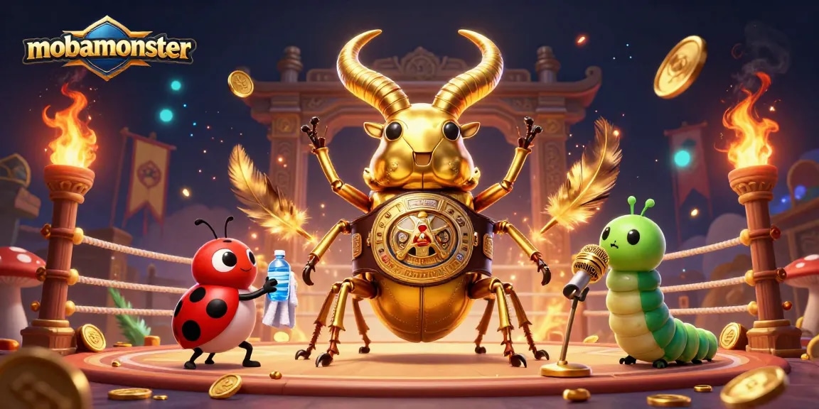 Watch the dynamic match between the mobamonster and friends in this vibrant boxing arena scene.