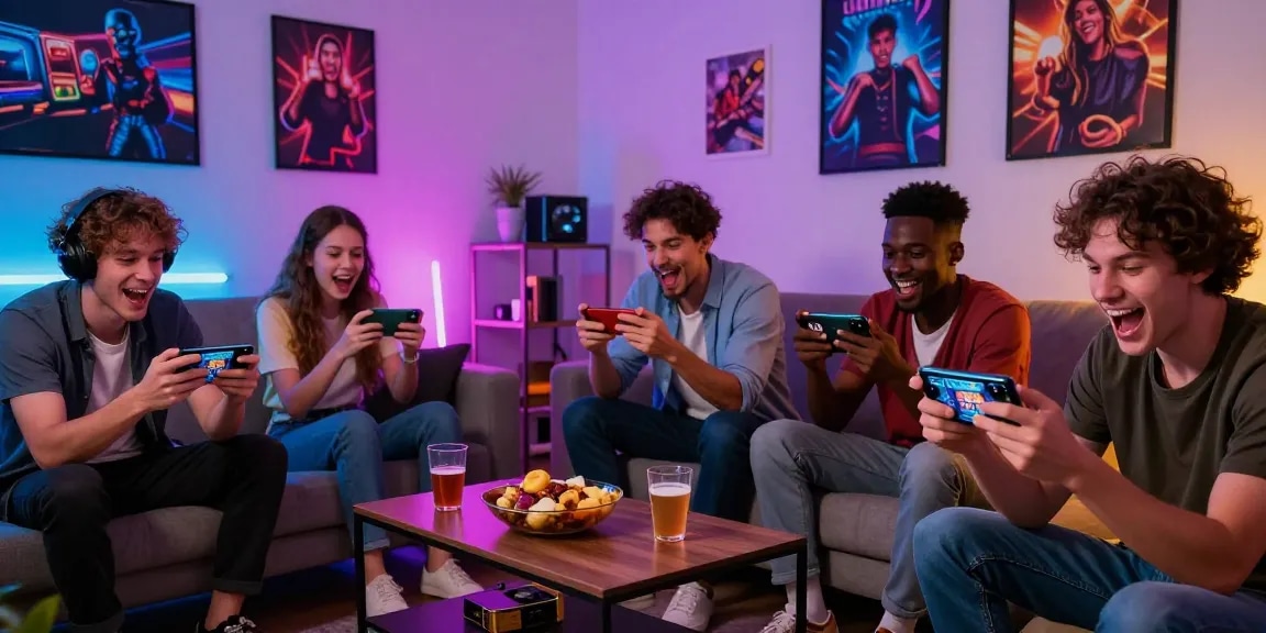 Exciting online gaming scene showcasing players in a vibrant home setting with depo pulsa 10k tanpa potongan for seamless transactions.