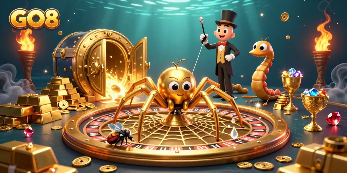Experience the thrill of GO8 as the golden spider spins a roulette wheel, setting the stakes high.