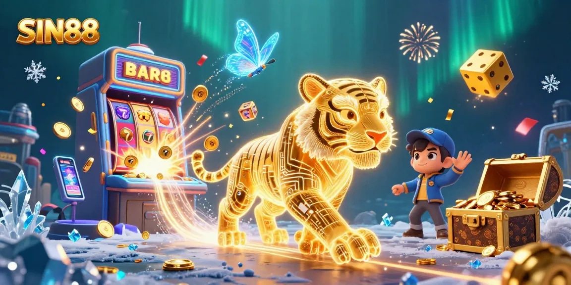 SIN88 offers a thrilling jackpot experience with a dazzling 3D casino scene of vibrant colors and exciting game elements.