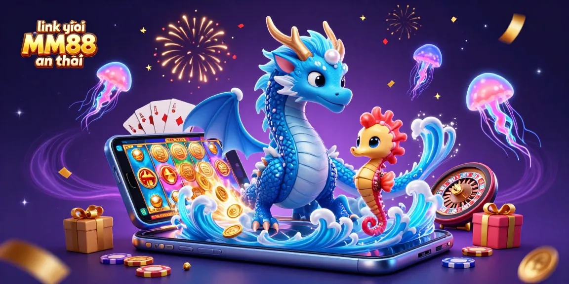Experience thrilling gameplay with link vào MM88 an toàn in this vibrant underwater casino scene featuring a dragon and seahorse.