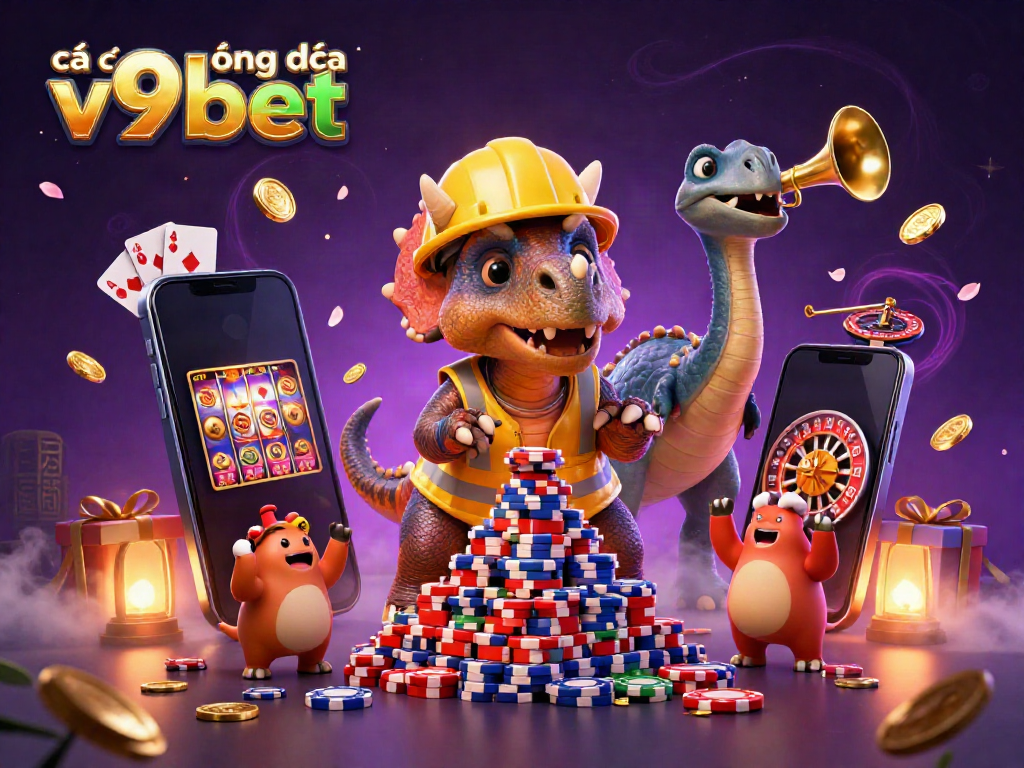 Experience dynamic sports betting with cá cược bóng đá v9bet in this vibrant 3D casino illustration.