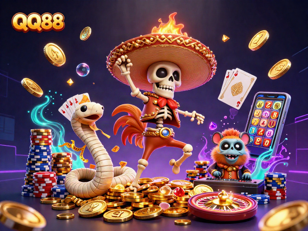 Engage in thrilling gameplay at QQ88 featuring vibrant characters and casino excitement.