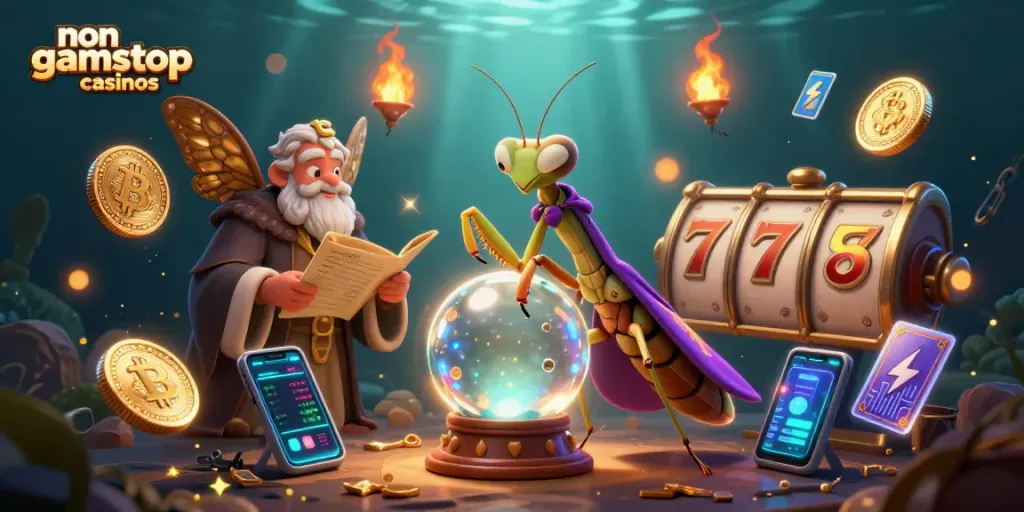 Experience thrilling gameplay at non gamstop casinos with a fortune teller and mystical scene.