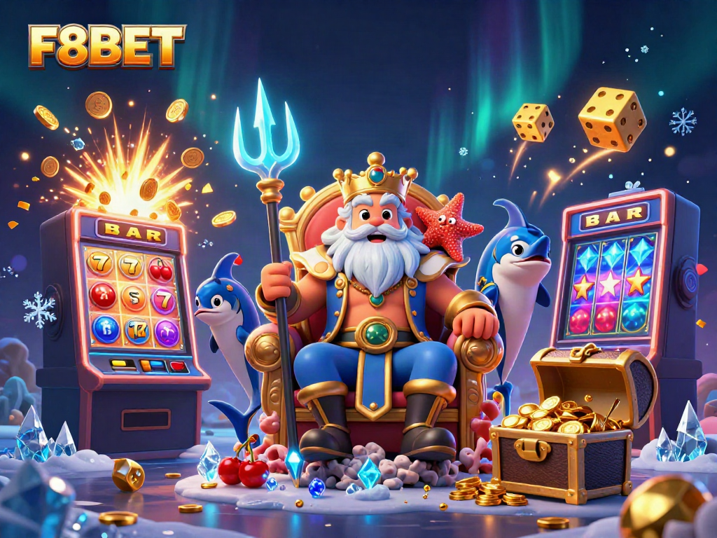 Experience the thrills of F8BET with Neptune and pals in a vibrant casino scene.