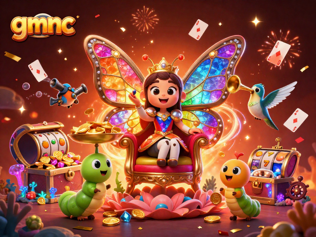 Experience gmnc excitement with a vibrant scene of a butterfly queen and casino elements.