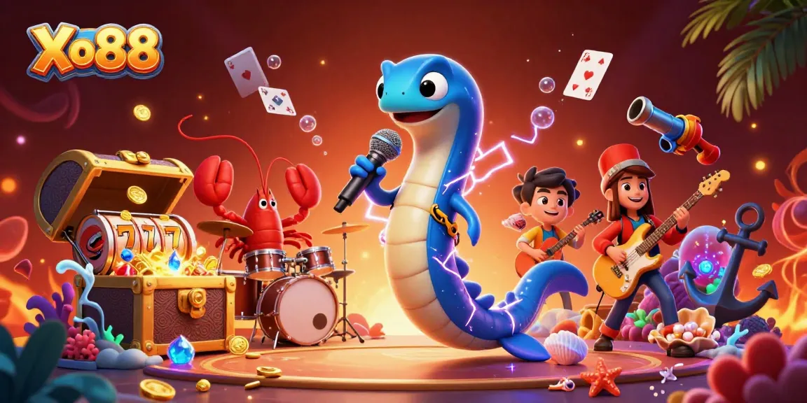 Xo88 showcases an electrifying underwater casino party with a DJ eel, lobster drummer, and seahorse guitarist.