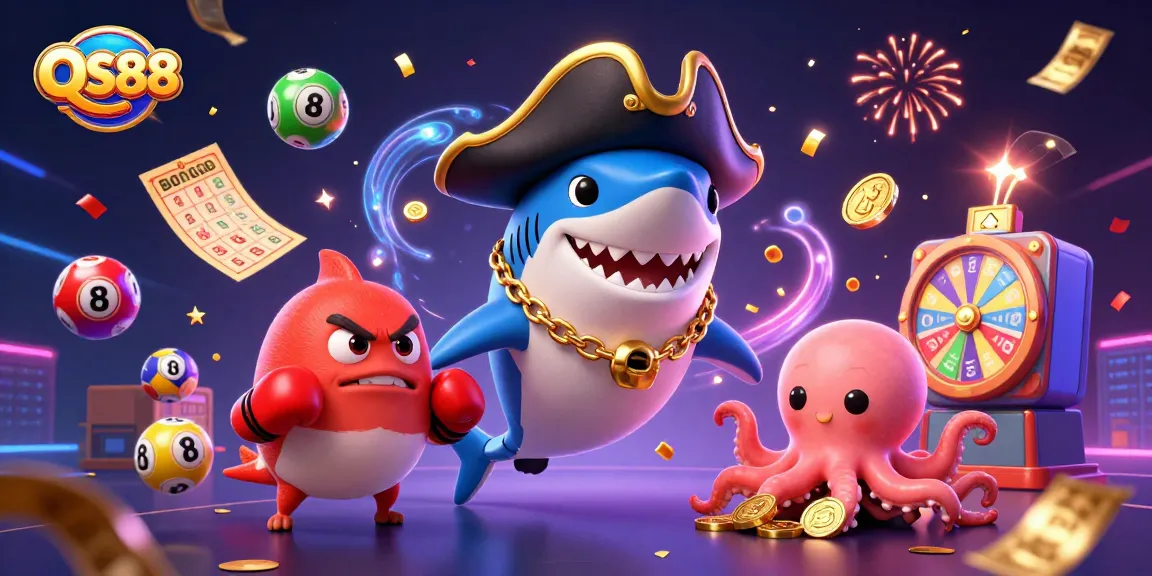 Engage with winning game mechanics at QS88 featuring a playful pirate shark and friends!