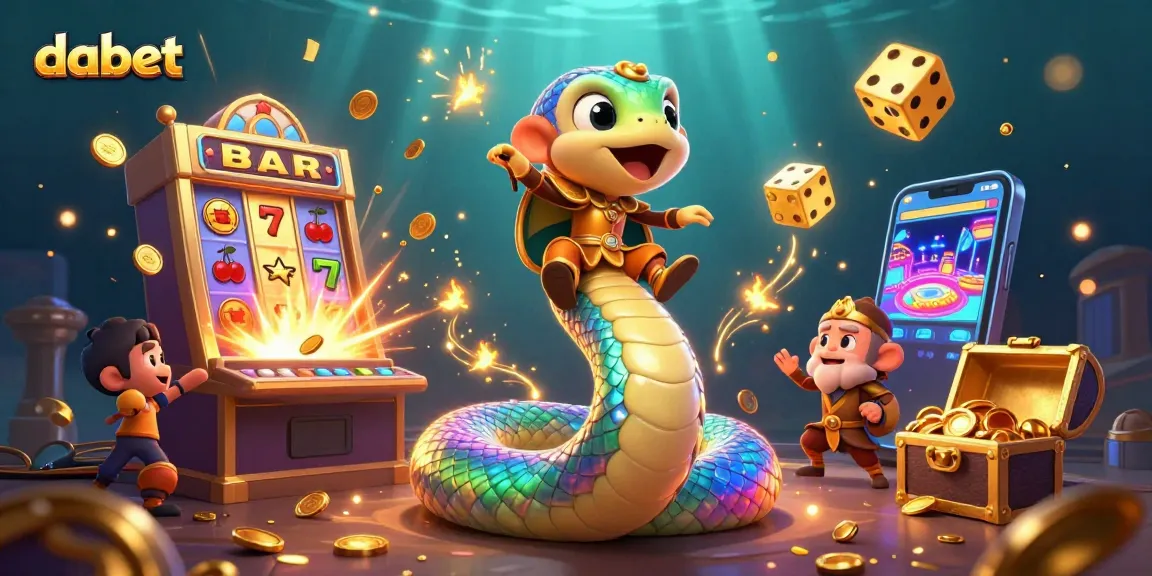 Dabet's lively casino scene featuring a rainbow serpent and golden monkey king amidst jackpot symbols, vibrant energy.