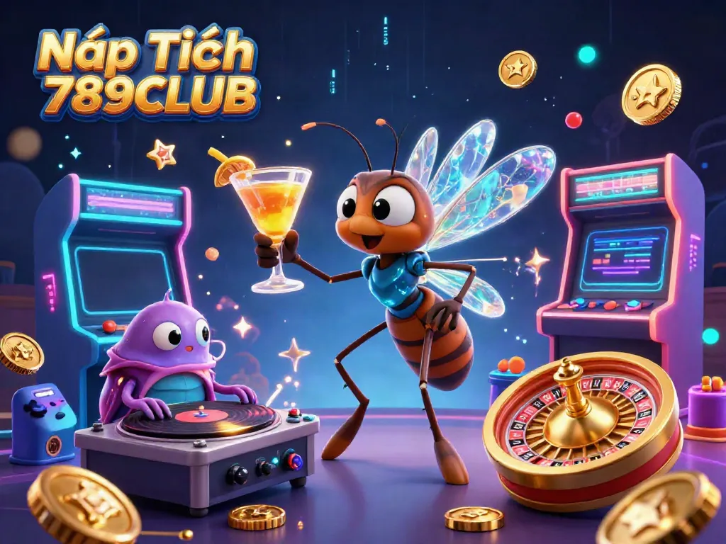 Nạp Tiền 789CLUB showcasing an energetic 3D casino scene with dynamic characters and gaming elements.