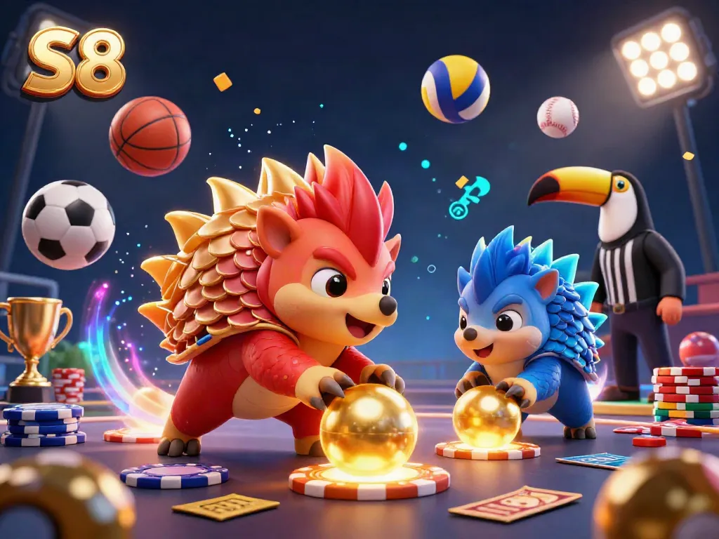 Experience thrilling actions with S8 in this dynamic 3D scene of rival pangolins bowling through poker chips.
