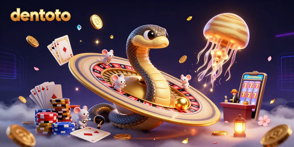 Experience exciting slot gaming action with dentoto's vibrant 3D casino illustration, featuring dynamic bets and cosmic dealers.