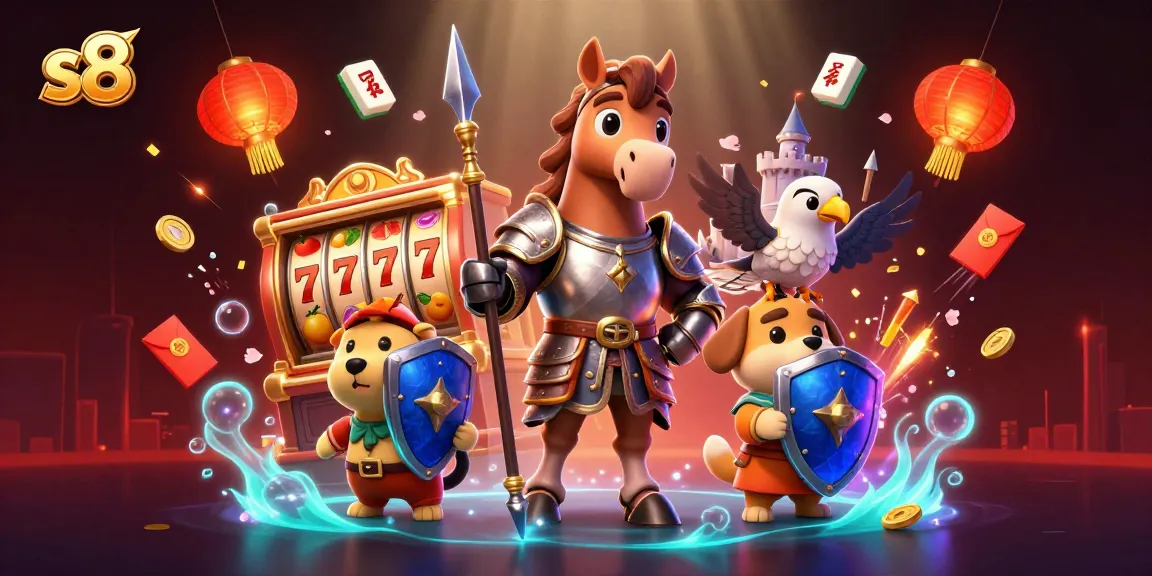 S8 showcases thrilling gaming experiences with colorful slot machines and medieval characters.