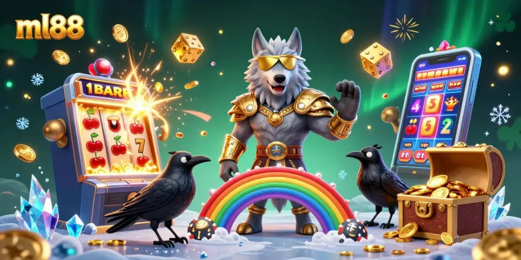 Spin the reels with ml88's vibrant casino illustration featuring rich Norse characters and exciting game elements.