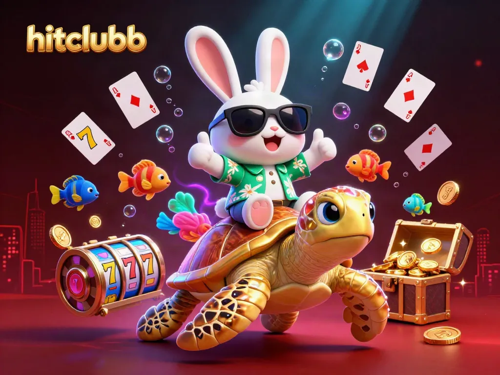 Hitclubb offers thrilling gameplay with a lucky rabbit and golden sea turtle amidst dynamic casino elements.