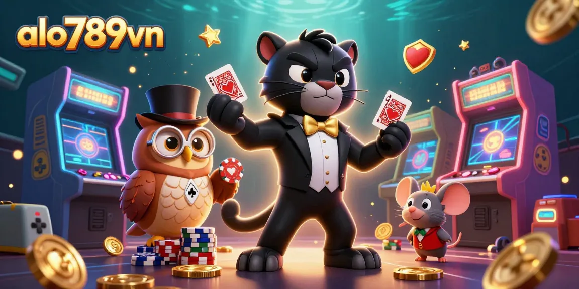 Experience the thrill of gambling with alo789vn as stylish characters deal cards in a vibrant casino world.