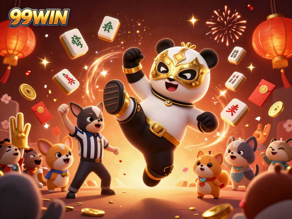 Experience thrilling gaming action with 99WIN featuring animated casino characters and vibrant elements.