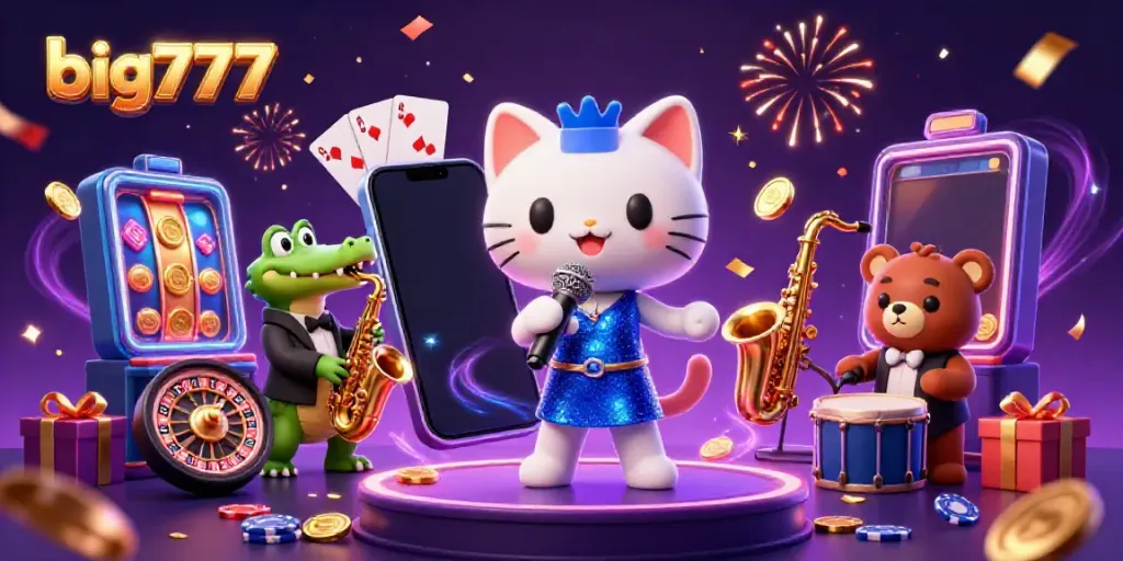 Experience thrilling fun at big777 with a vibrant casino scene showcasing lively characters, games, and excitement.
