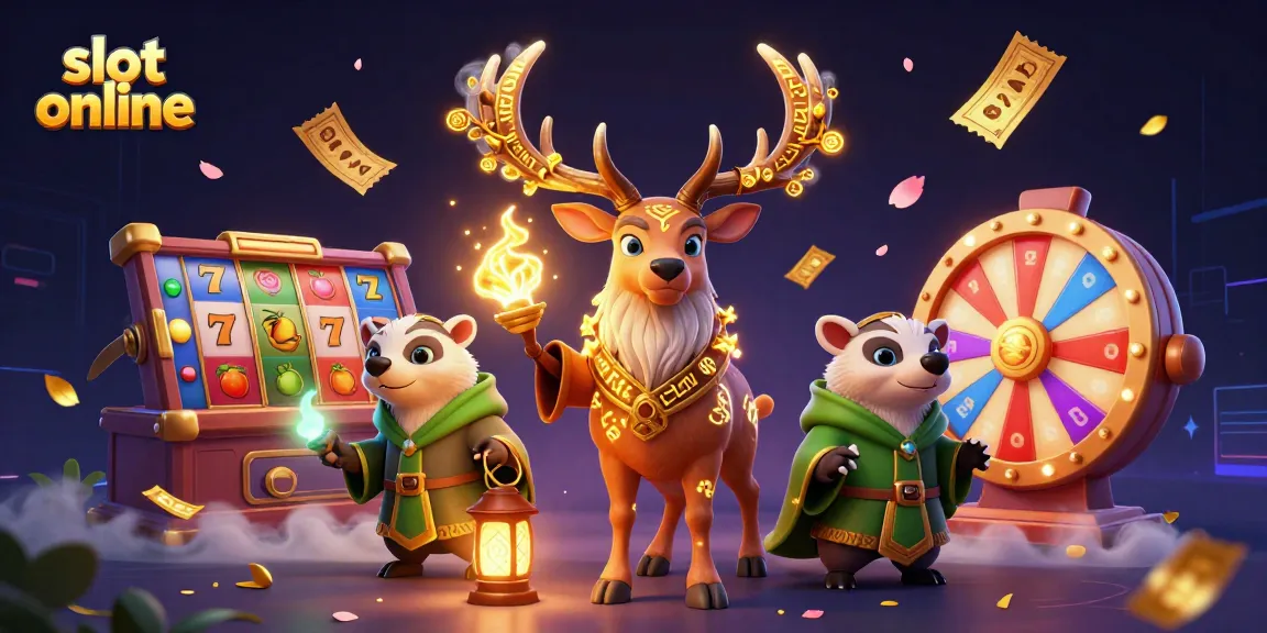 Menghasilkan slot online yang menarik dengan simbol kejayaan, jackpot, dan efek luar biasa, menampilkan rusa dan cerpelai di tengah suasana ceria.
