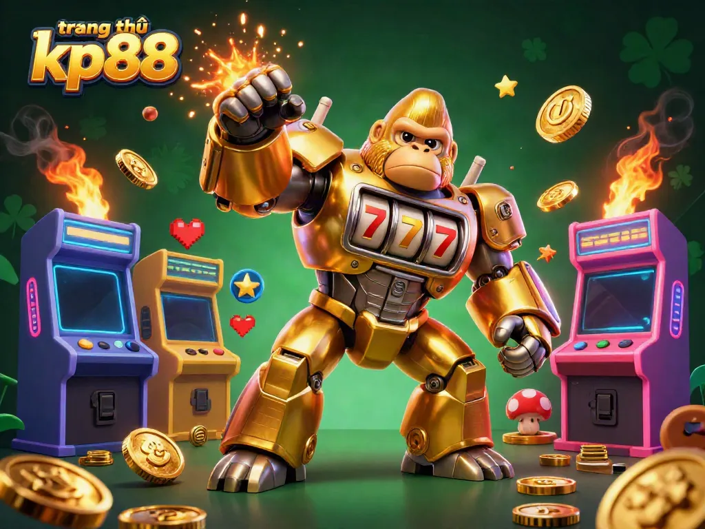 Engage in thrilling gameplay with the trang chủ kp88 golden gorilla mech amidst vibrant gaming elements.