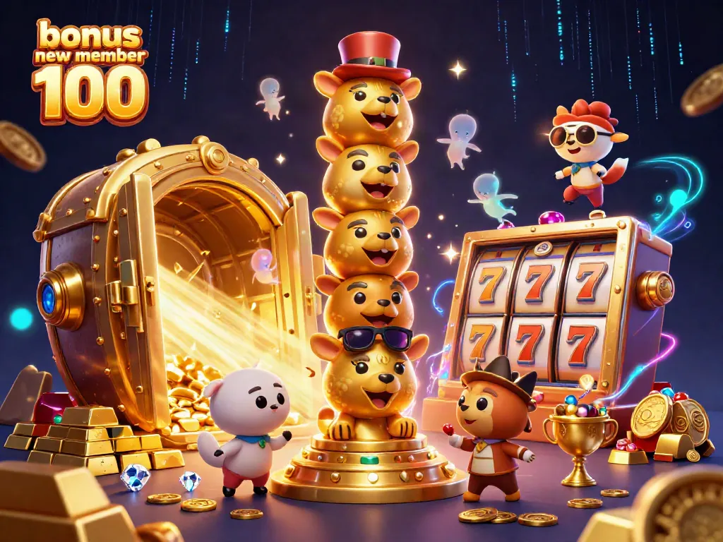 Spin the reels with the bonus new member 100 slot offer, featuring vibrant gold and gems.