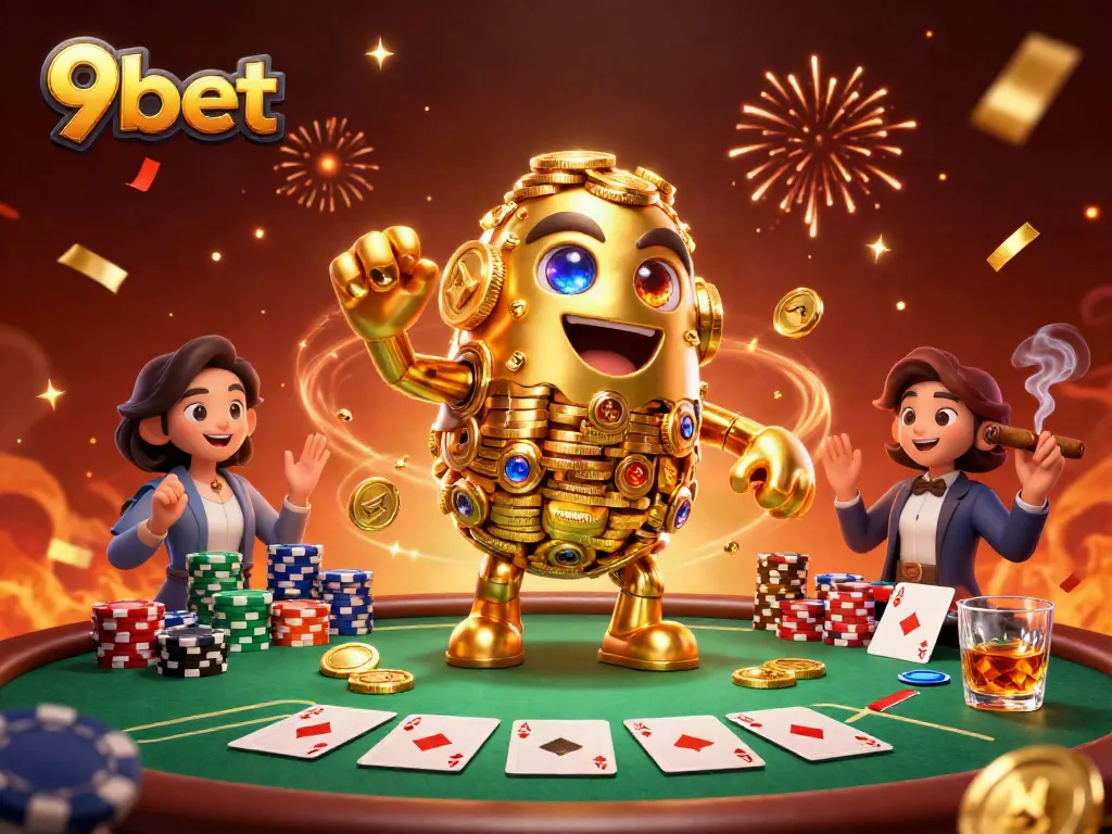 Immerse in thrilling live casino action with 9bet's vibrant 3D casino design showcasing golden elements.