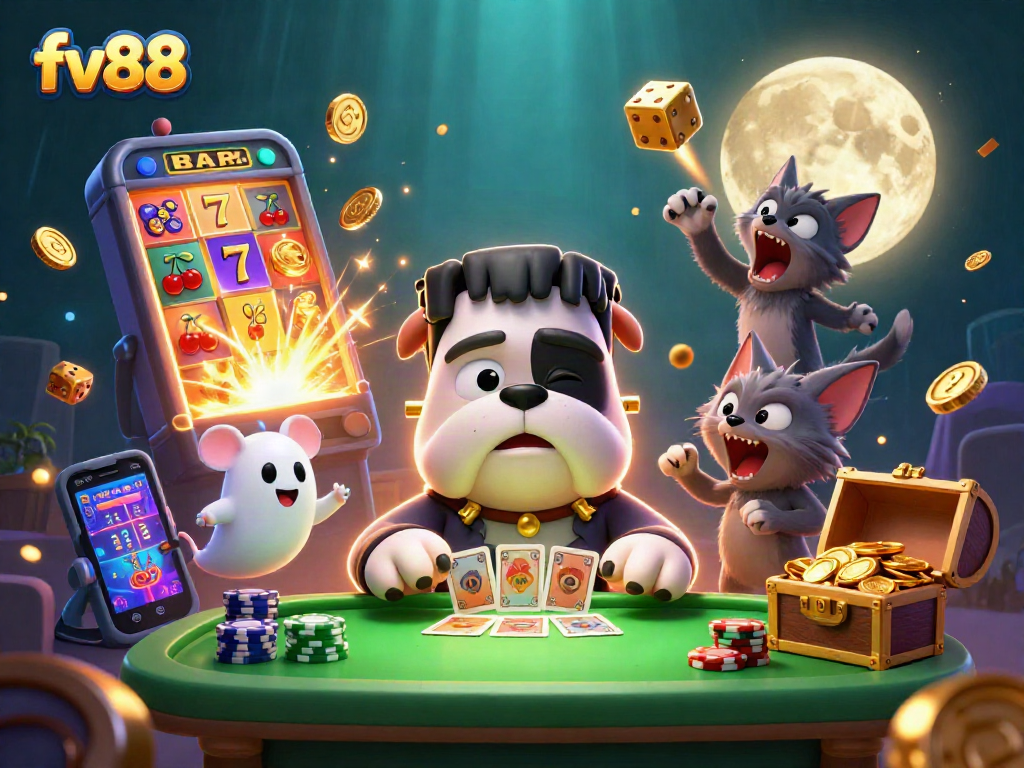 Join the fun at fv88 with a lively casino scene featuring unique characters and winning opportunities.